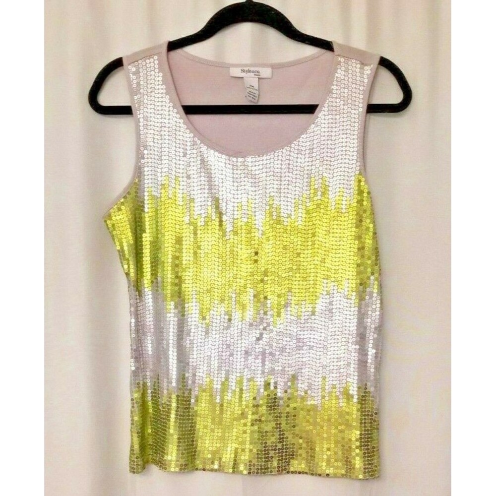 Women's Sequin Tank Top Shell Sleeveless Unique Casual Party Even Size M Petite
